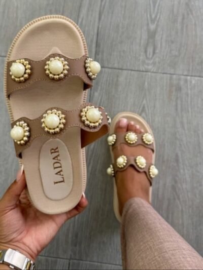 Mule à fleurs beige