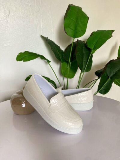 Mocassin blanc croco