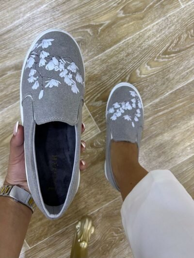 Slip on gris fleurs