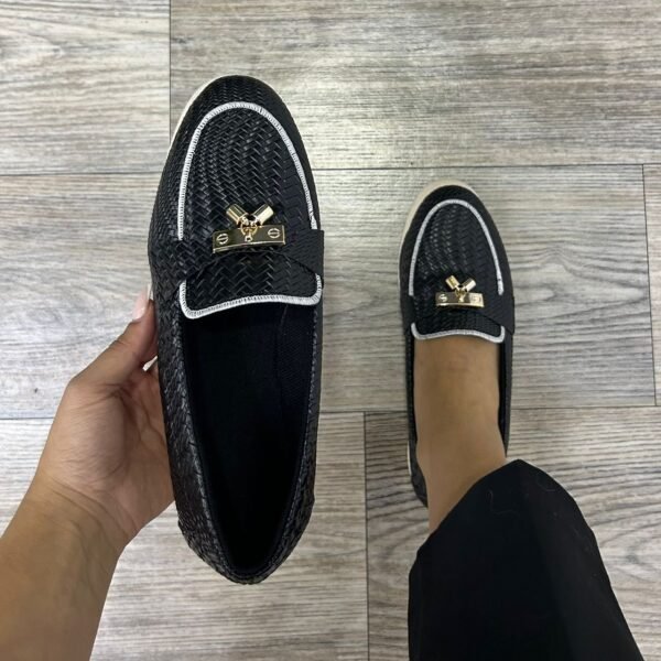 Mocassin noir tressé simili cuir