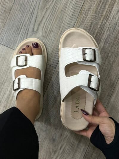 Mule ceinture blanc croco