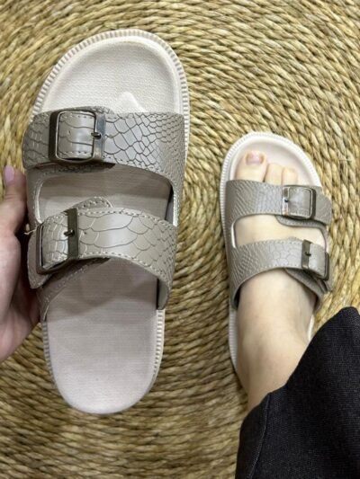 Mule ceinture beige croco