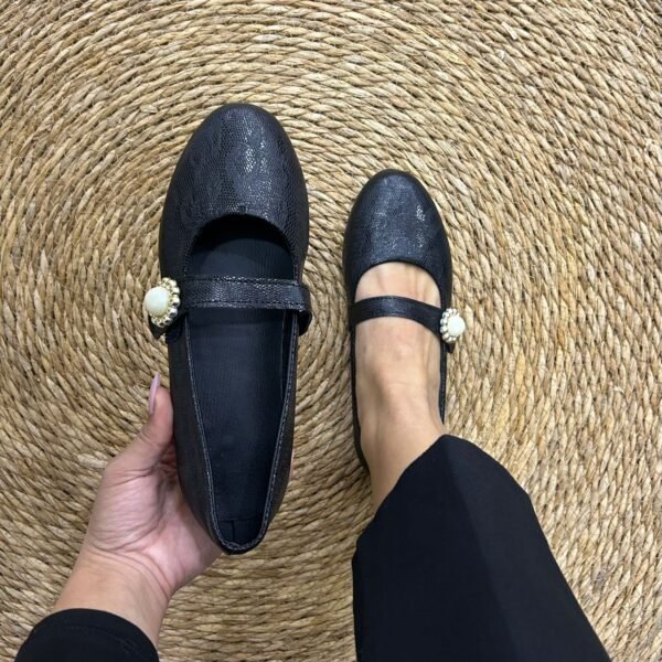 Ballerines simili cuir noir  à perle