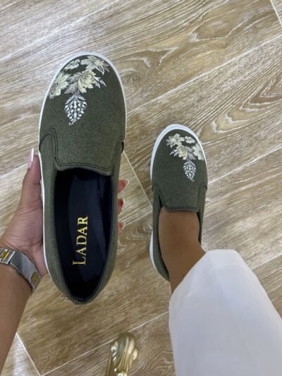 Chaussure slip on vert fleur