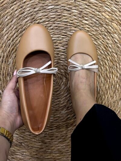 Ballerine beige camel noeud