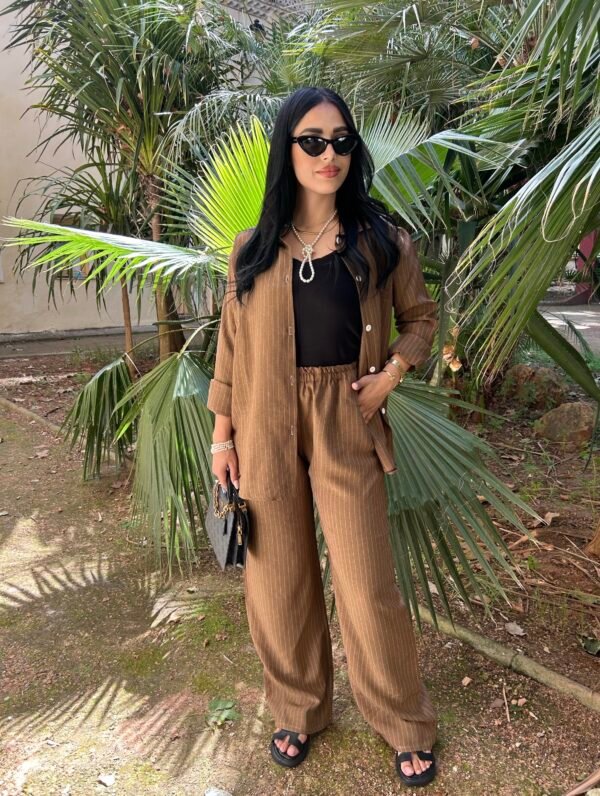 Ensemble lin camel a rayures