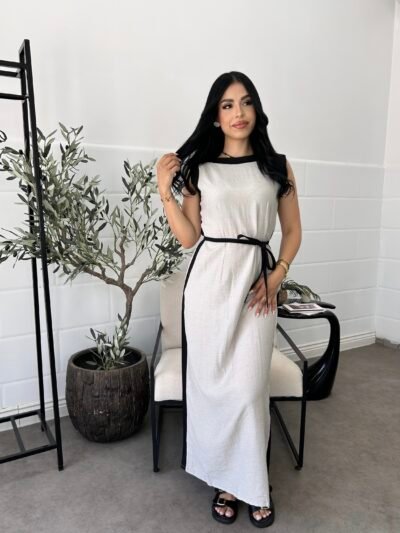 Robe grise et noir en lin