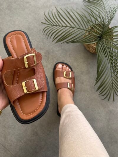 Mule H camel semelle beige