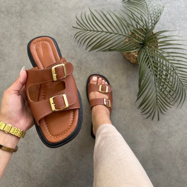 Mule H camel semelle beige