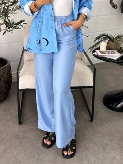 Pantalon bleu ciel en lin