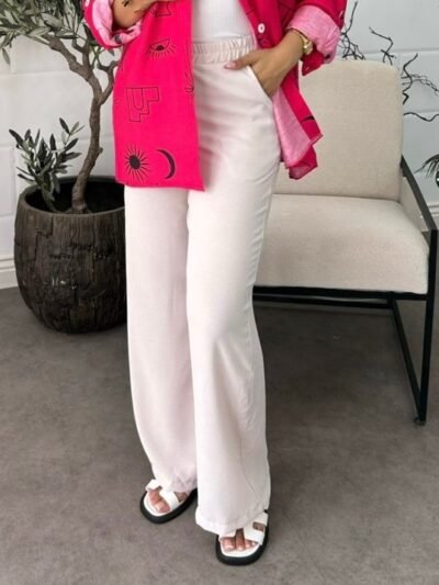 Pantalon rose clair en lin