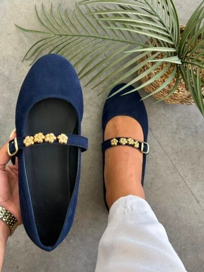 Ballerine a fleuri bleu nuit