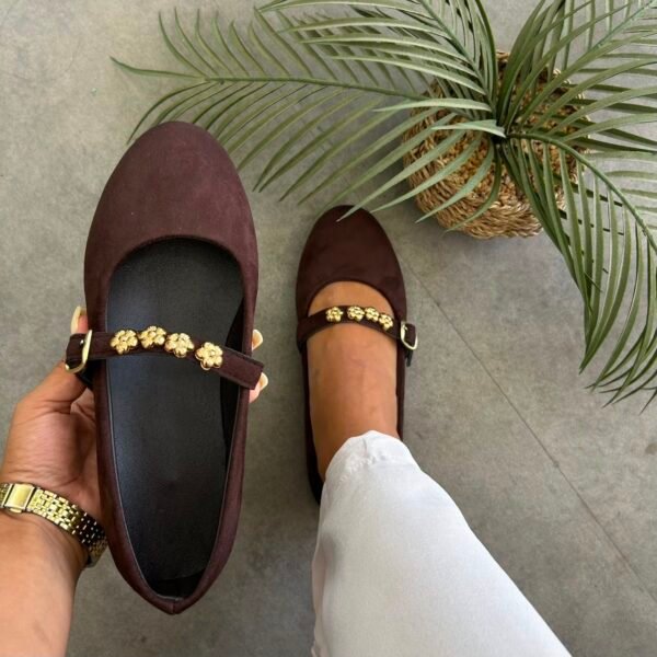 Ballerines à fleur marron daim